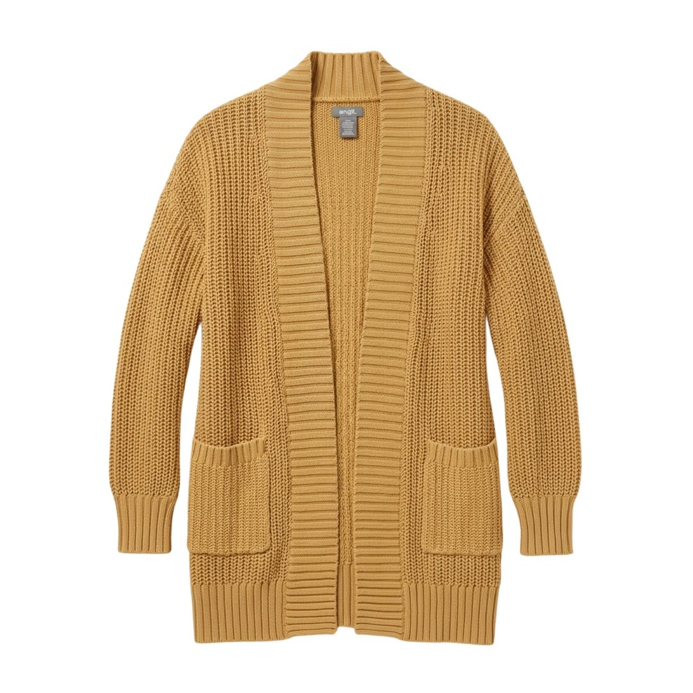 Aerie Womens XXS Chunky Shaker Stitch Open Front Cardigan Sweater Mustard